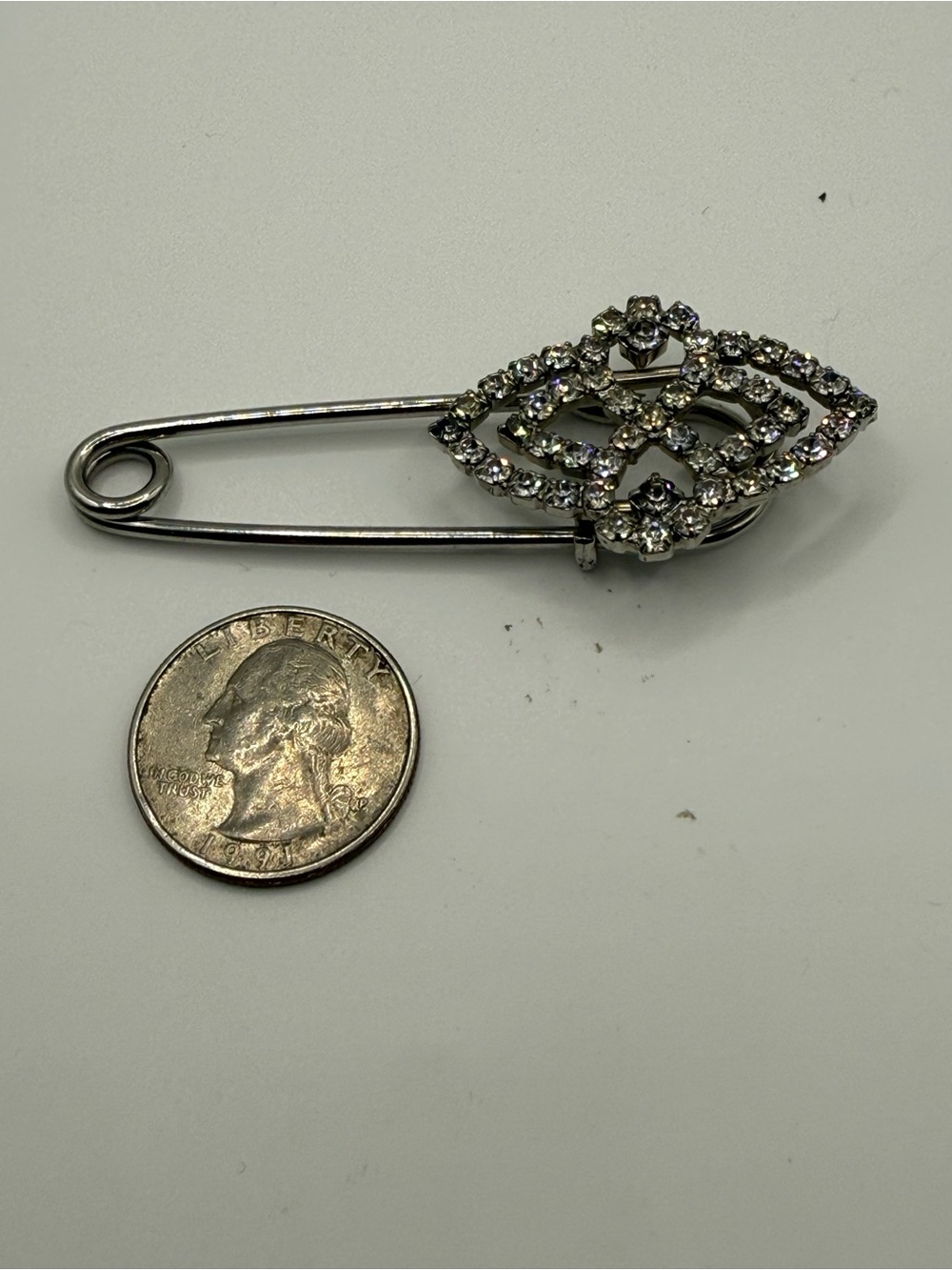 Rhinestone Safety Pin Brooch - Silver Sparkle - Picture 3 of 5